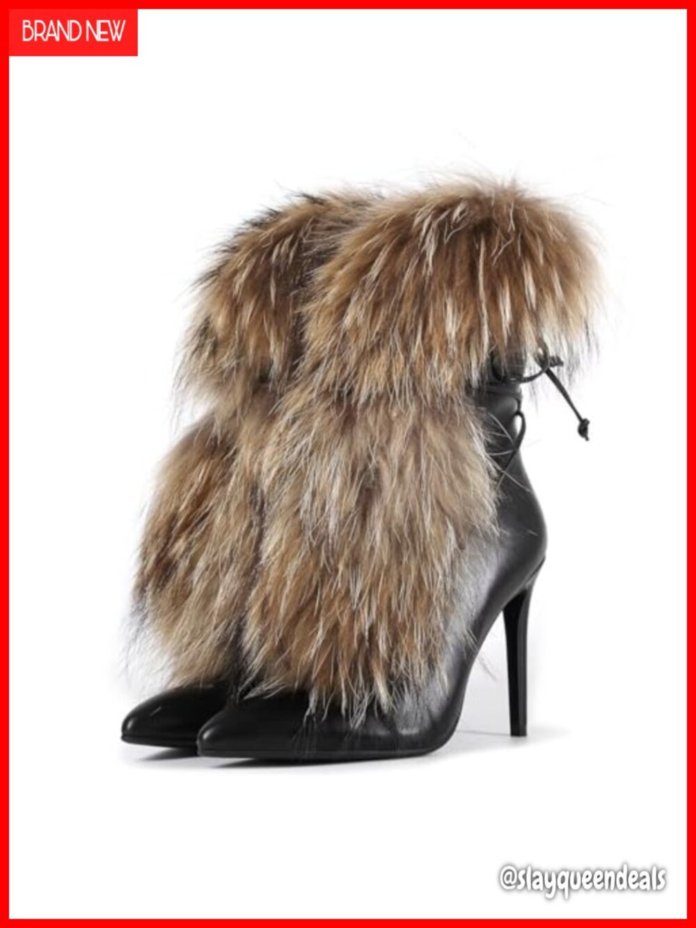 Handmade Fluffy Fur Stiletto Ankle Booties High Heel Platform Party